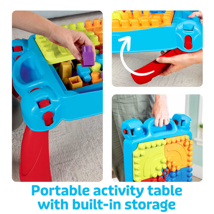 Hot Wheels MEGA Bloks First Builders Build ‘n Learn Table Block Toy With Storage (30 Pieces) For Toddler