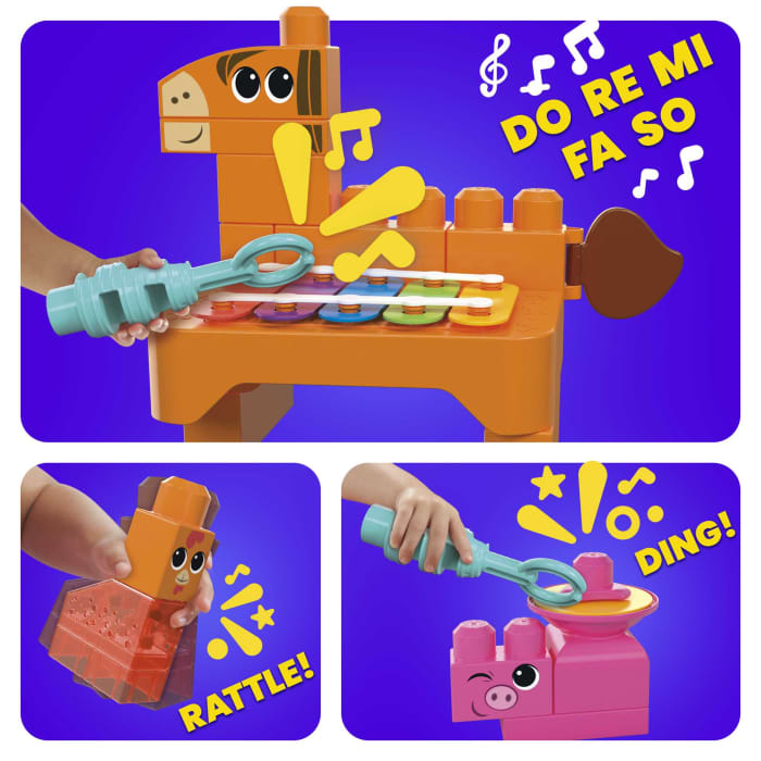 Hot Wheels MEGA Bloks Fisher Price Musical Farm Band Sensory Block Toy (45 Pieces) For Toddler