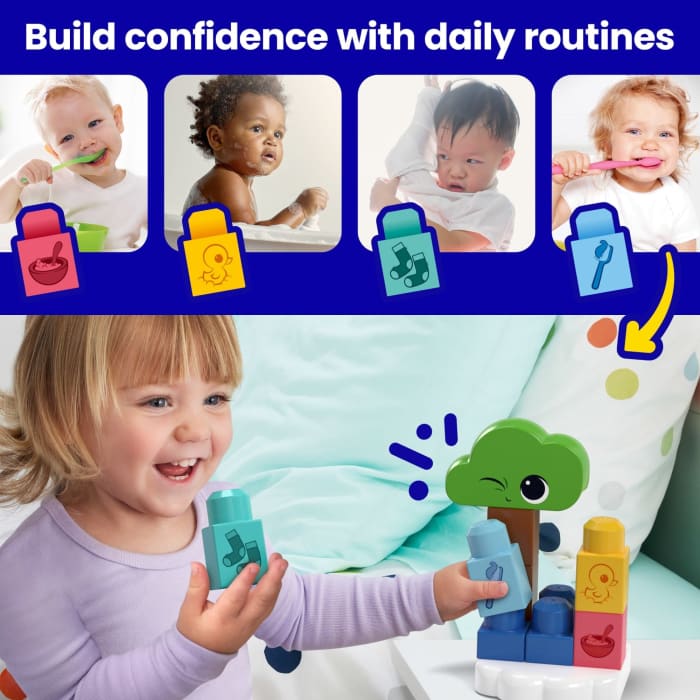 Hot Wheels MEGA BLOKS Fisher- Price Rise & Snooze Night Light Sensory Block Toy (30 Pieces) For Toddler