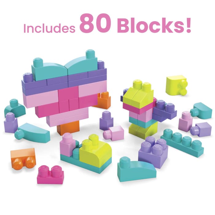 Hot Wheels MEGA BLOKS Fisher-Price Toy Blocks Pink Big Building Bag With Storage (80 Pieces) For Toddler