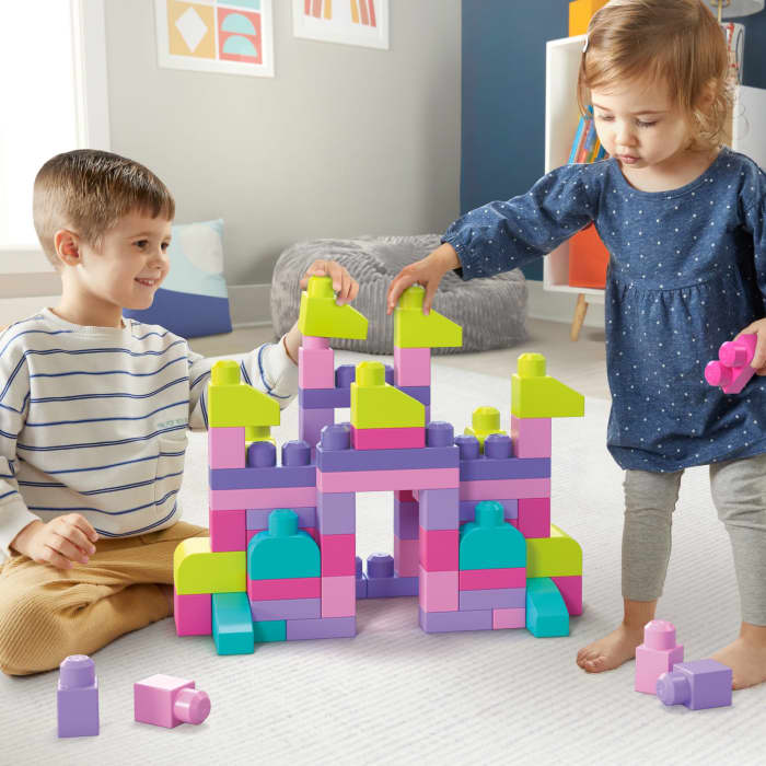 hot wheels MEGA BLOKS Fisher-Price Toy Blocks Pink Big Building Bag With Storage (80 Pieces) For Toddler