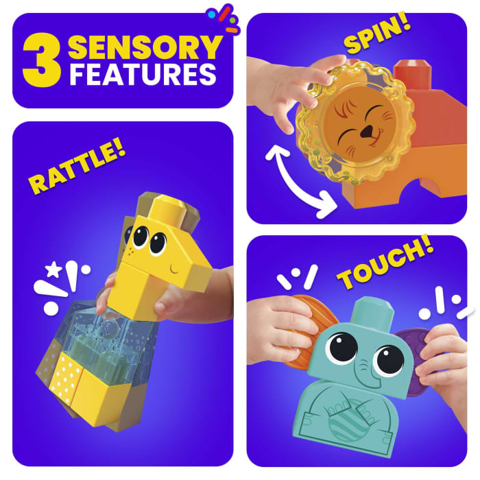 hot wheels MEGA Bloks Rock N Rattle Safari Sensory Building Toys For Toddlers 1-3 (15 Pcs)