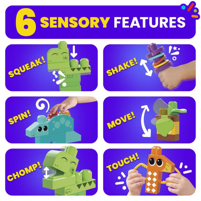 Hot Wheels MEGA Bloks Squeak 'n Chomp Dinos Sensory Building Toys For Toddlers 1-3 (24 Pcs)