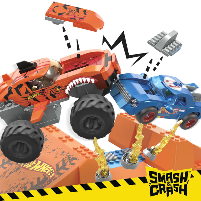 Hot Wheels MEGA Hot Wheels Smash N Crash Tiger Shark Chomp Coursmonster Truck Building Set (226 Pcs)