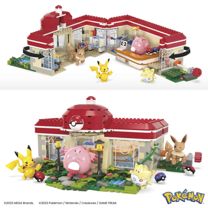 Hot Wheels MEGA Pokémon Building Toy Kit Forest Pokémon Center (648 Pieces) With 4 Action Figures