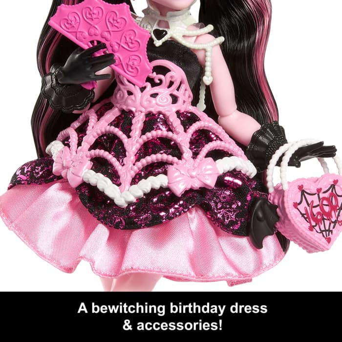 Hot Wheels Monster High Scary Sweet Birthday Draculaura Doll In Party Dress With Balloon & Gift