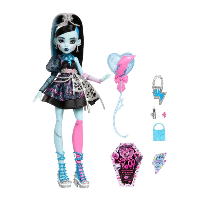 Hot Wheels Monster High Scary Sweet Birthday Frankie Stein Doll In Party Dress With Balloon & Gift