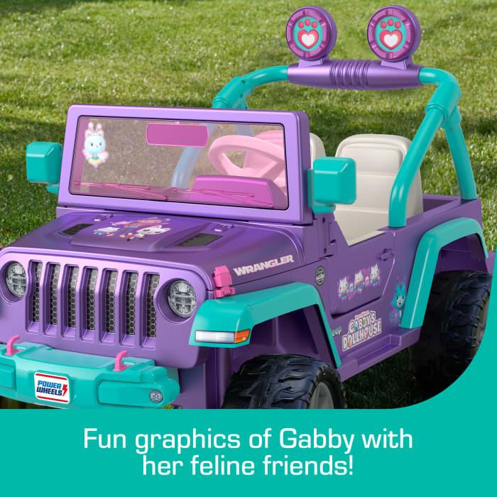 Hot Wheels Power Wheels Gabby's Dollhouse Jeep Wrangler Battery-Powered Ride-On Toy Vehicle With Sounds