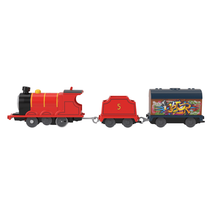 Hot Wheels Thomas & Friends Graffiti James Motorized Toy Train Engine With Tender & Cargo Car For Kids