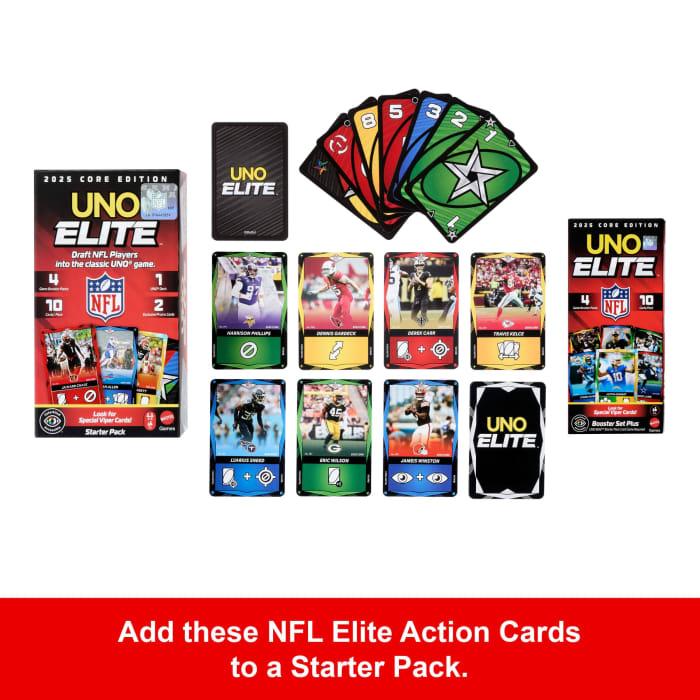 Hot Wheels UNO Elite NFL Booster Set Plus With 40 Elite Action Cards 2025 Core Edition (Players May Vary)