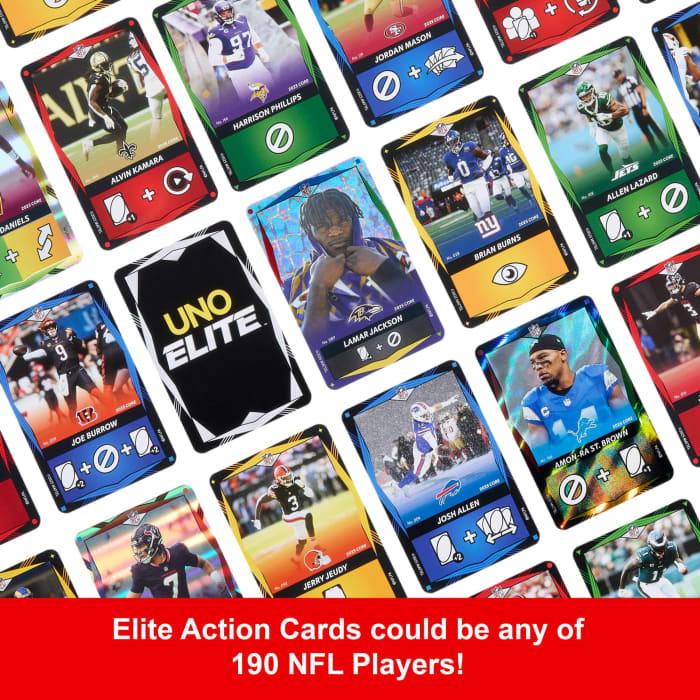 Hot Wheels UNO Elite NFL Booster Set Plus With 40 Elite Action Cards 2025 Core Edition (Players May Vary)
