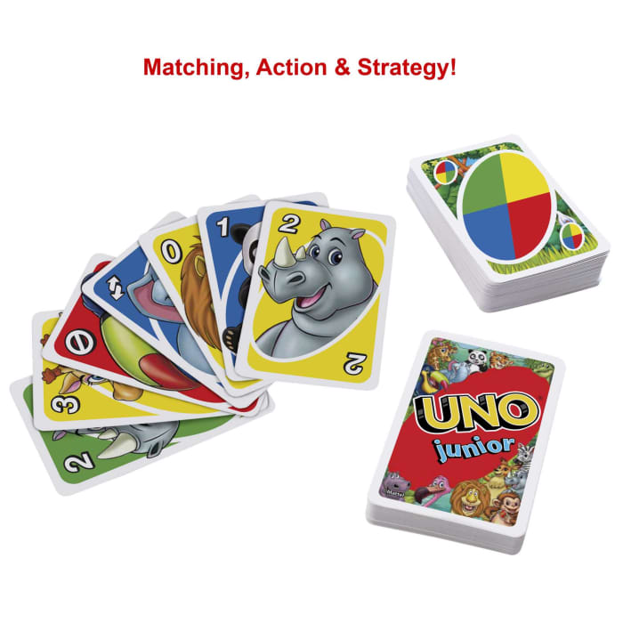 Hot Wheels UNO Junior Card Game For Kids With Simple Rules & Animal Matching For 2-4 Players