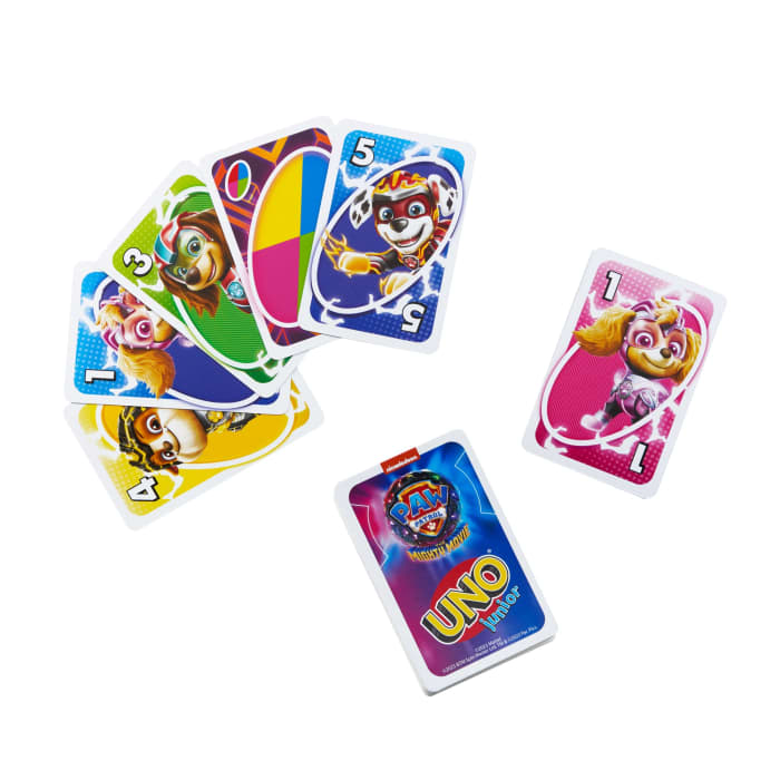 Hot Wheels UNO Junior Paw Patrol: The Mighty Movie Kids Card Game For Family Night Featuring 3 Levels Of Play