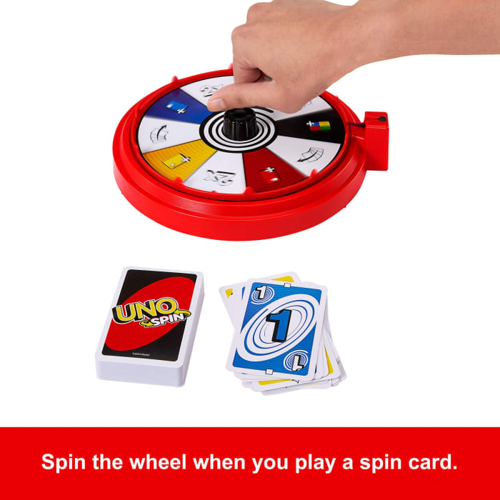 Hot Wheels UNO Spin Card Game For Kid Adult & Family Nights Classic Play With Spinner