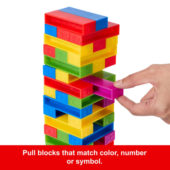 Hot Wheels UNO Stacko Game For Kids & Family With 45 Colored Stacking Blocks & Tray