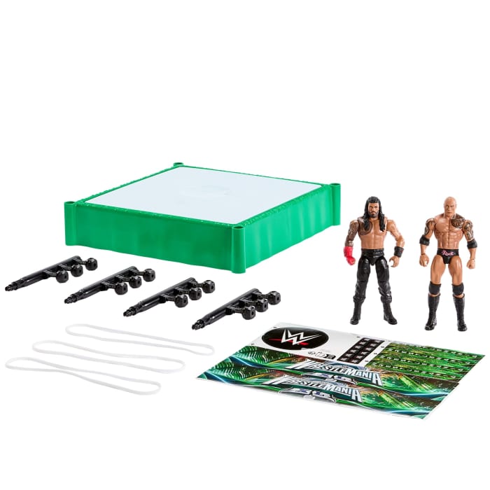Hot Wheels WWE Bloodlines Rules Playset With Ring & 2 Action Figures Includes The Rock & Roman Reigns