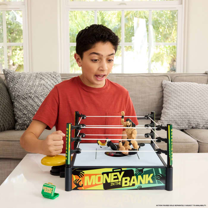 hot wheels WWE Money in The Bank Cash-in Ring Playset With Accessories 2 Play Modes 40+ Sounds & Phrases