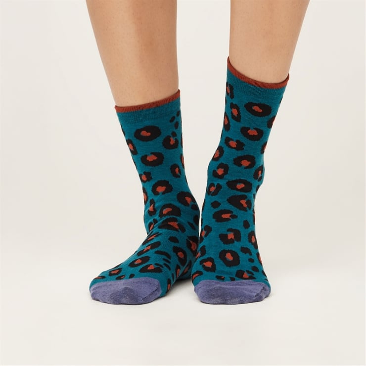 Hotter Cotton Leopard Socks Lagoon Blue