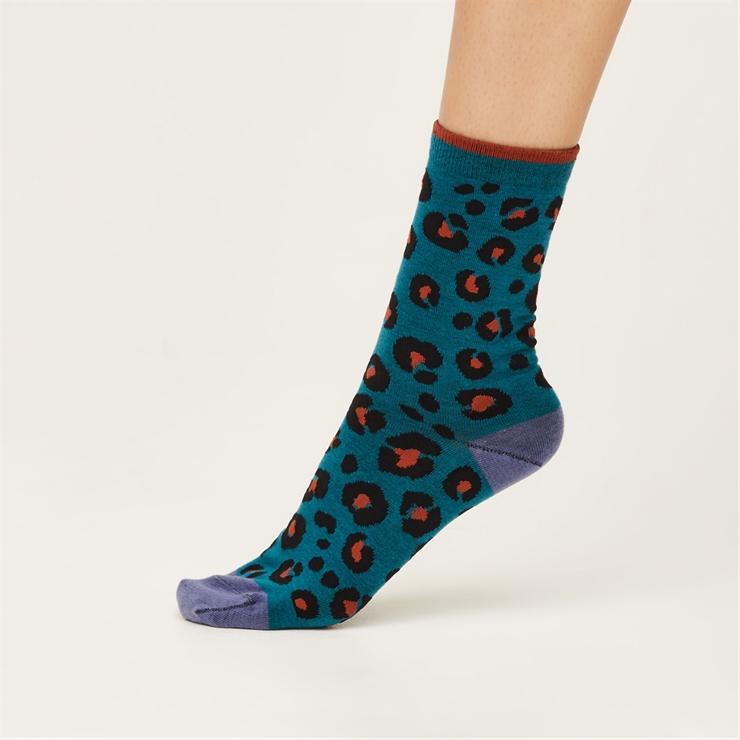 hotter Cotton Leopard Socks Lagoon Blue
