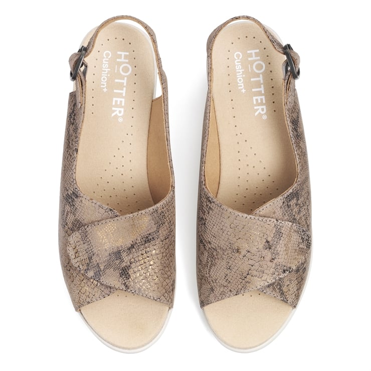 Hotter Olivia Sandals Taupe / Gold Snake