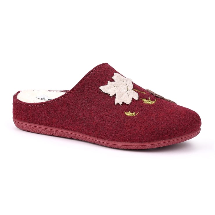 Hotter Season Slippers Maroon Leaves