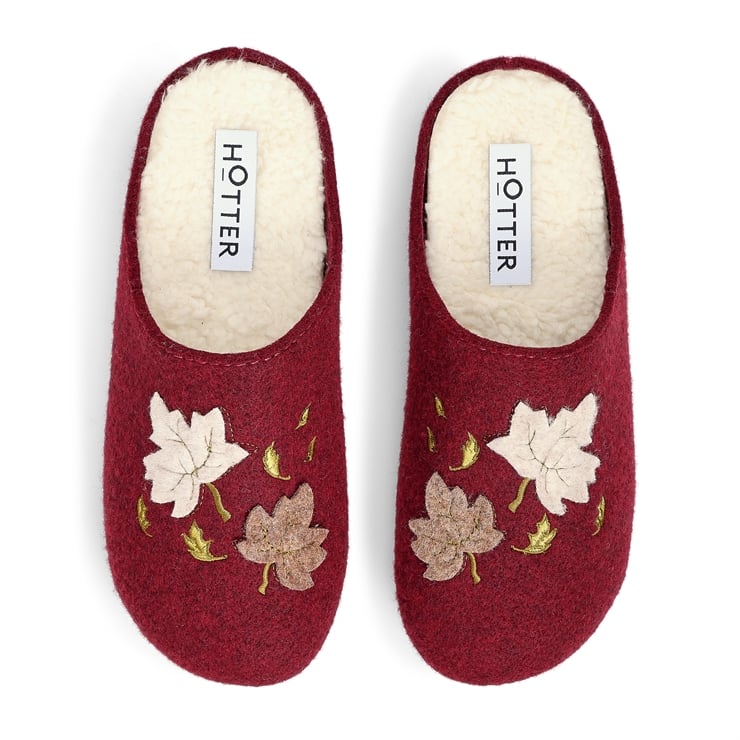 Hotter Season Slippers Maroon Leaves
