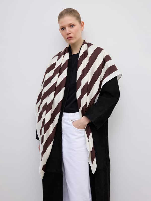 House Of Dagmar Belts & Scarves Large Silk Scarf White Brown