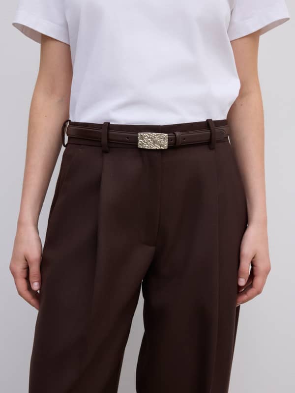 House Of Dagmar Belts & Scarves Silver Buckle Belt Brown/Silver