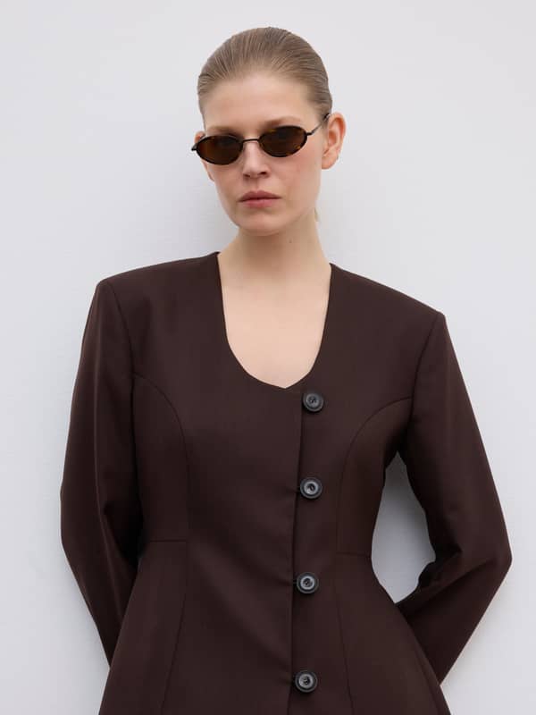 House Of Dagmar Blazers Collarless Blazer Chocolate Brown