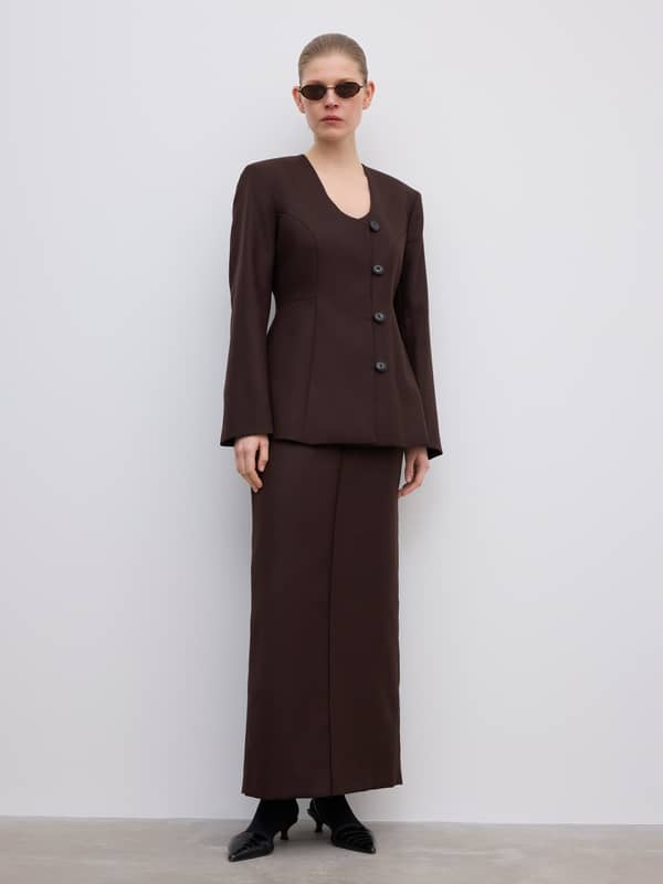 house of dagmar Blazers Collarless Blazer Chocolate Brown
