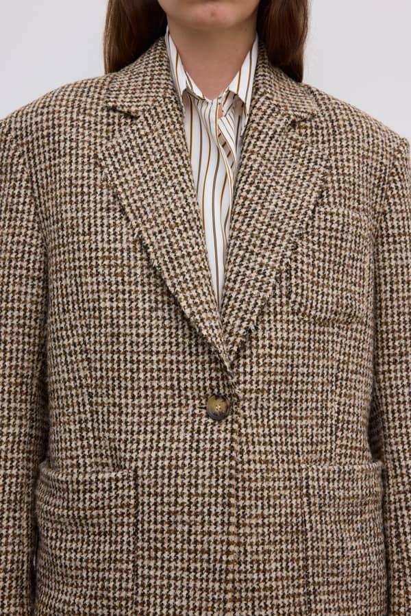 House Of Dagmar Blazers Houndstooth Blazer Beige Brown