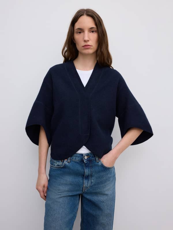 House Of Dagmar Blazers Short Wool Cardigan Navy Melange