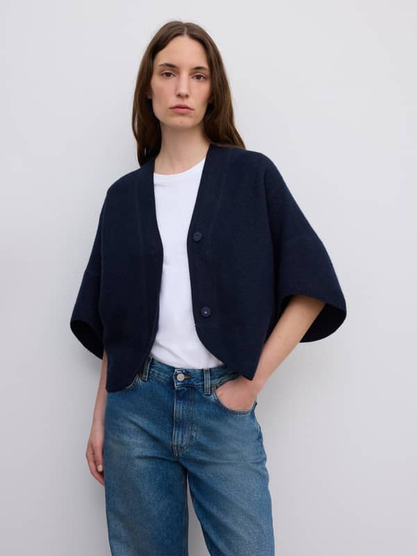 House Of Dagmar Blazers Short Wool Cardigan Navy Melange