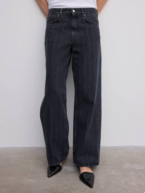 House Of Dagmar Denim Baggy Fit Denim Pinstripe Black White