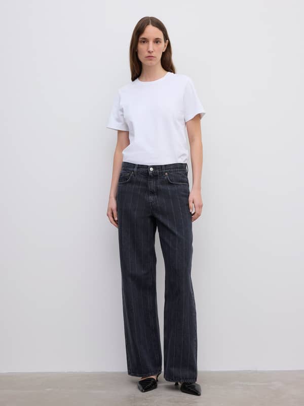 House Of Dagmar Denim Baggy Fit Denim Pinstripe Black White
