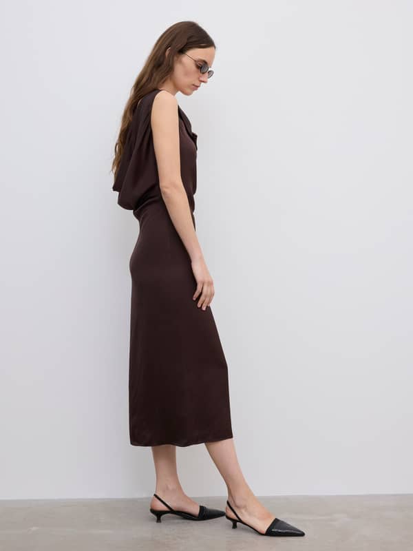 House Of Dagmar Dresses Waterfall Midi Dress Chocolate Brown