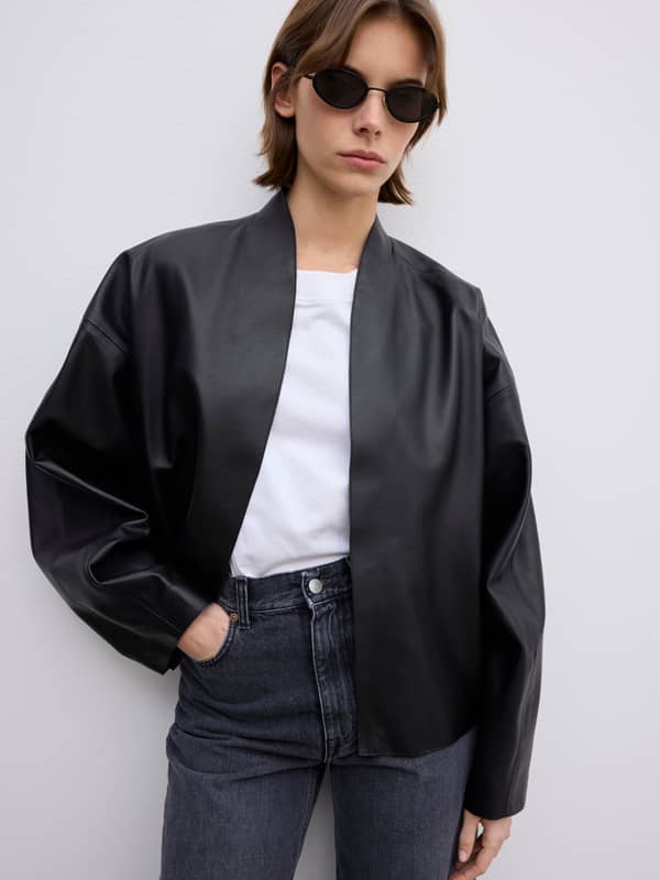 House Of Dagmar Blazers Short Leather Jacket Black