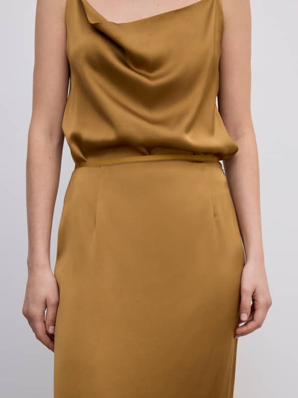 House Of Dagmar Maxi Fluid Skirt Dull Gold