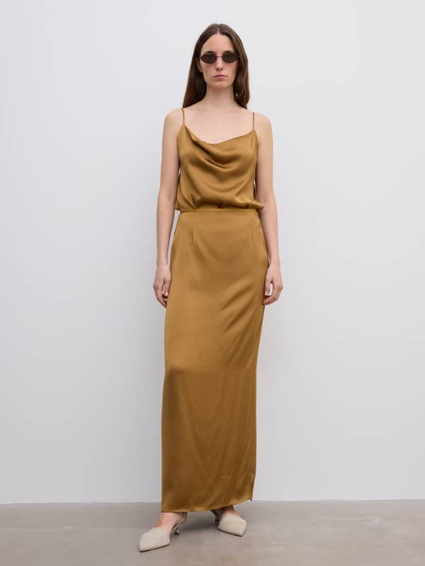 house of dagmar Maxi Fluid Skirt Dull Gold