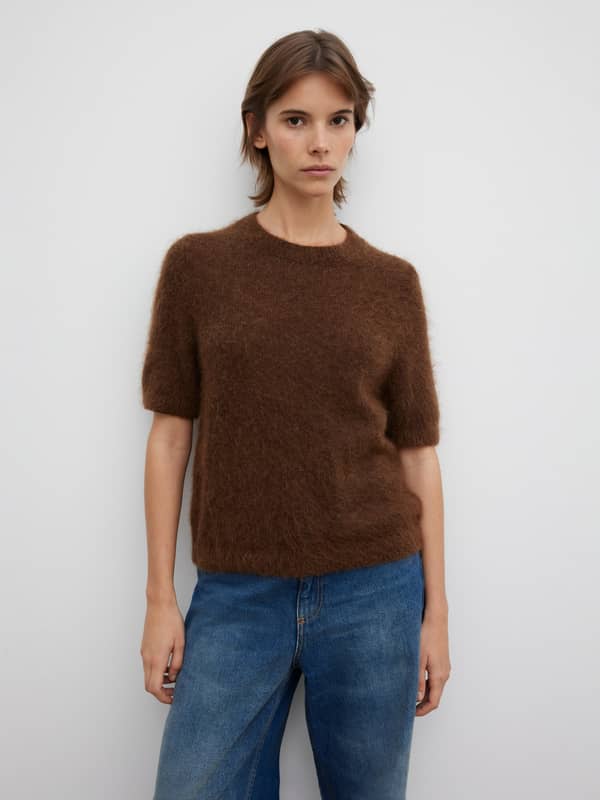 house of dagmar Knitwear Brushed alpaca top Tobacco Brown