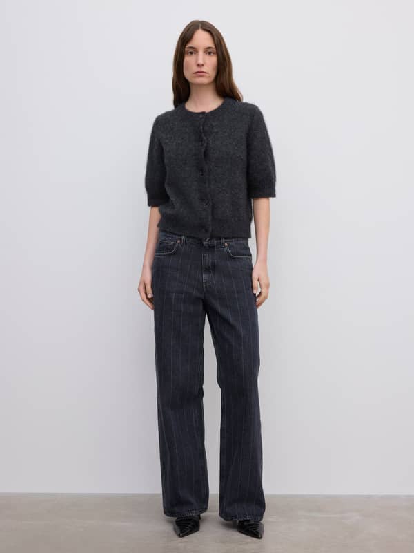 House Of Dagmar Knitwear Brushed Cardigan Top Dark Grey Melange