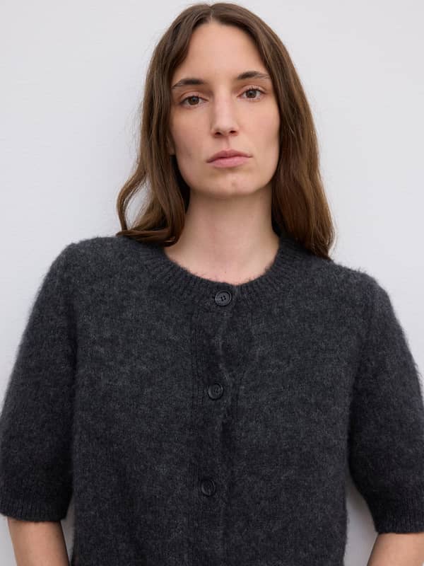 house of dagmar Knitwear Brushed Cardigan Top Dark Grey Melange