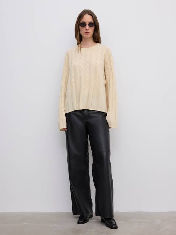 House Of Dagmar Knitwear Cashmere Blend Cable Knit Buttercream Yellow