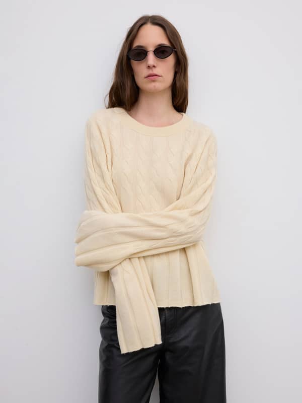 House Of Dagmar Knitwear Cashmere Blend Cable Knit Buttercream Yellow