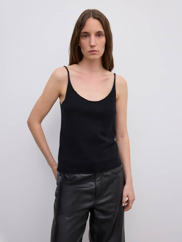 House Of Dagmar Knitwear Knitted Strap Top Cashmere Blend Black