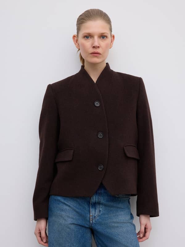 House Of Dagmar Outerwear Short Curved Jacket Chocolate Brown