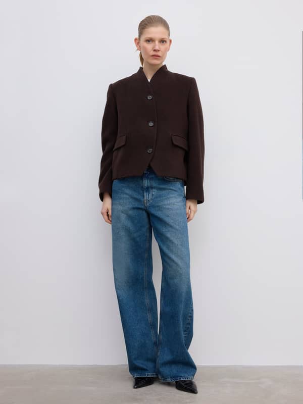 house of dagmar Outerwear Short Curved Jacket Chocolate Brown