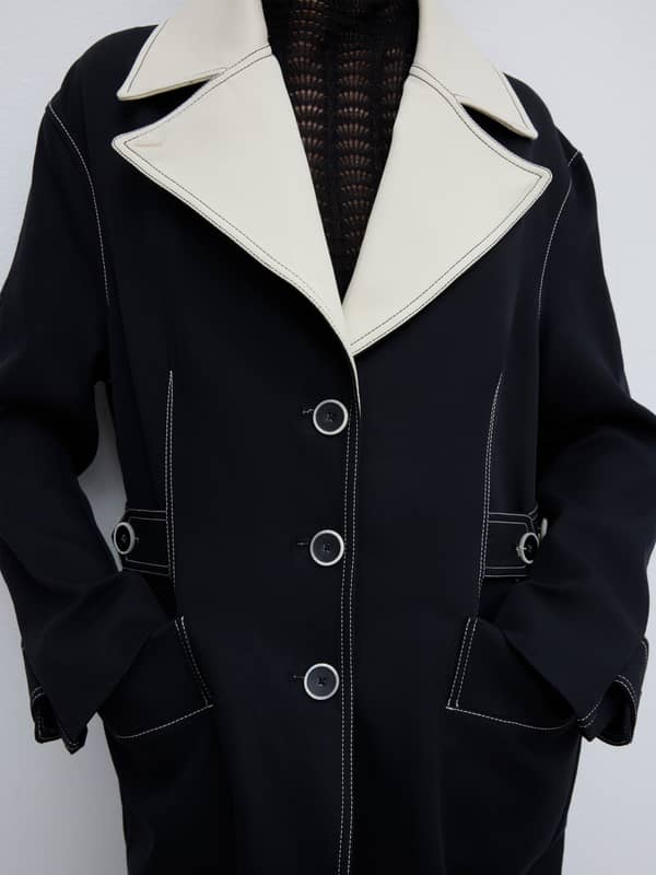 House Of Dagmar Outerwear Two Tone Coat Black White
