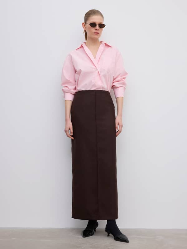 house of dagmar Skirts Pencil Maxi Skirt Chocolate Brown