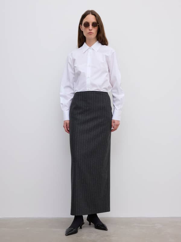 House Of Dagmar Skirts Pencil Maxi Skirt Grey Pinstripe